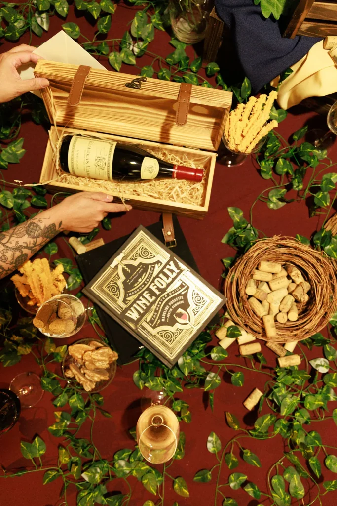 Overhead view of menu cards and bar details at a private event