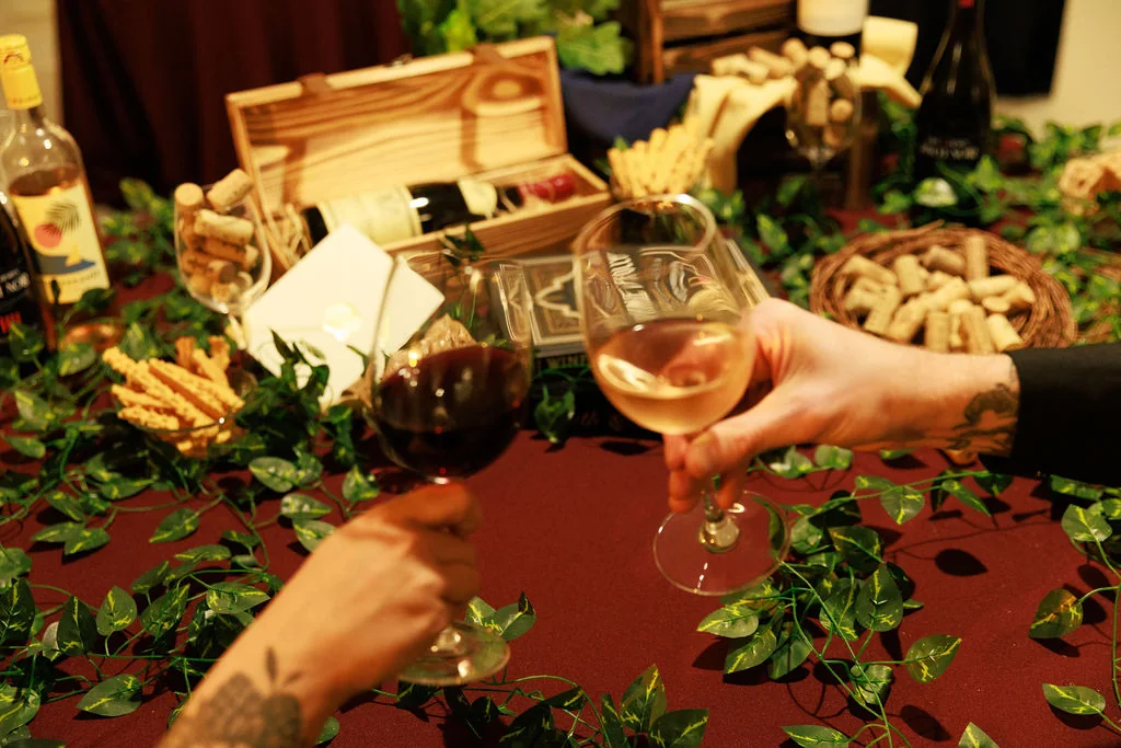 Guests toasting wine at a reunion or private gathering
