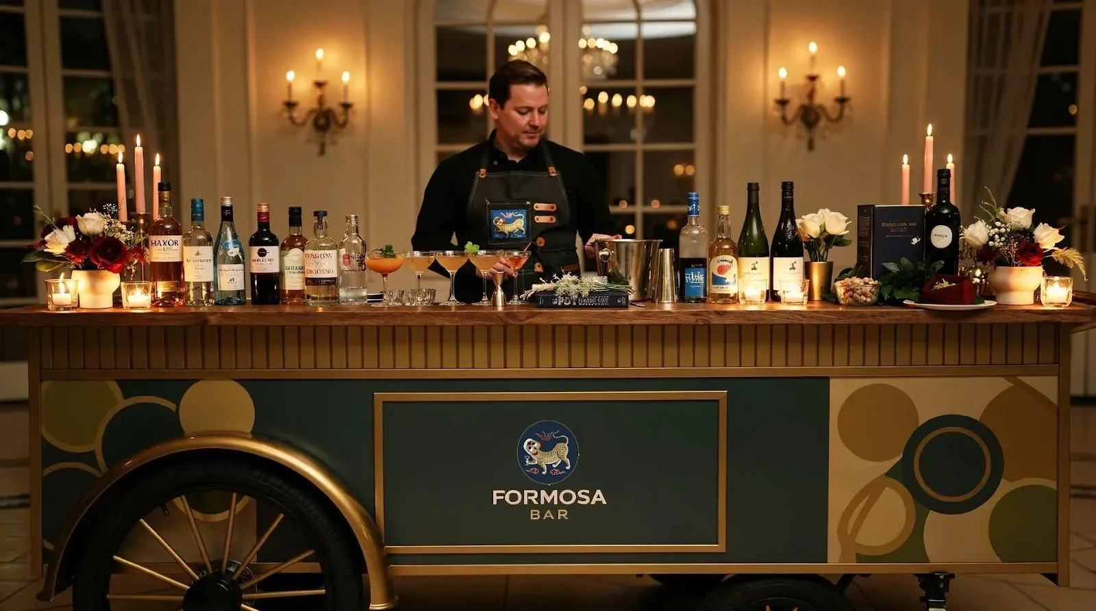 Mobile bar setup showing venue fit requirements for Savannah events